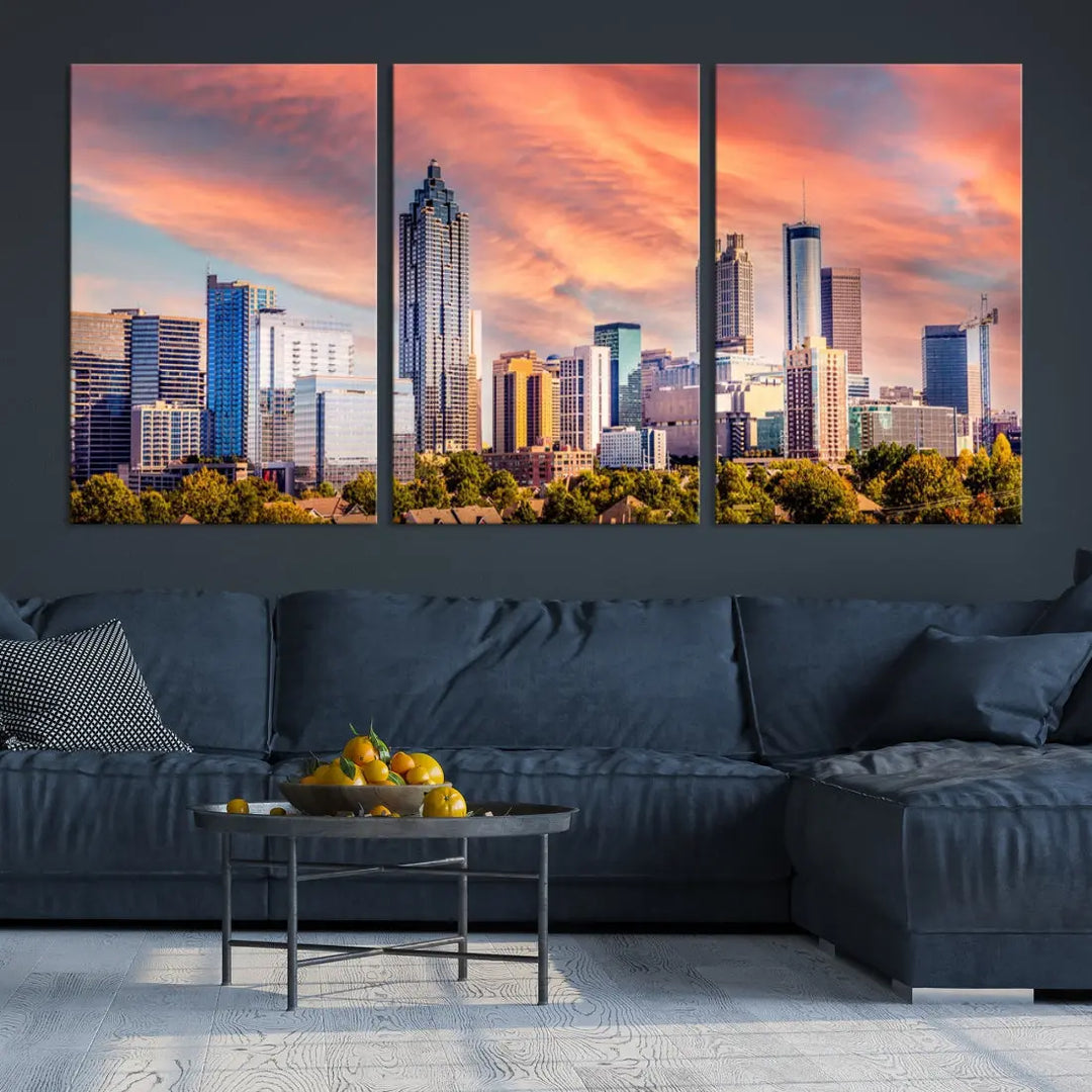 Large Atlanta City Sunset Skyline Wall Art Cityscape Canvas Print