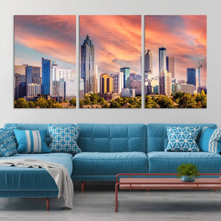 Large Atlanta City Sunset Skyline Wall Art Cityscape Canvas Print