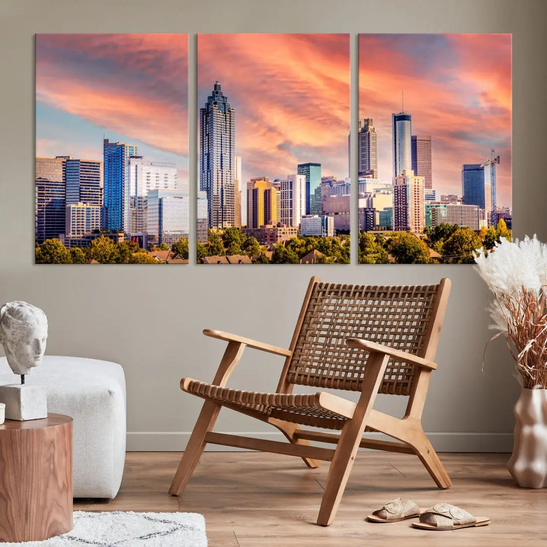 Large Atlanta City Sunset Skyline Wall Art Cityscape Canvas Print