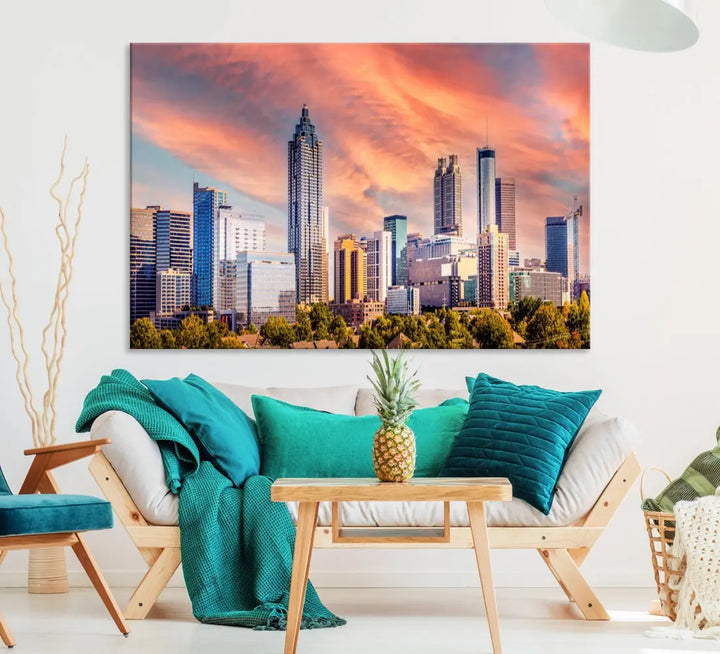 Large Atlanta City Sunset Skyline Wall Art Cityscape Canvas Print