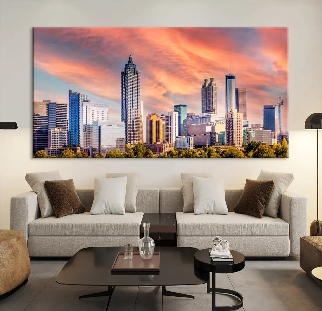 Large Atlanta City Sunset Skyline Wall Art Cityscape Canvas Print