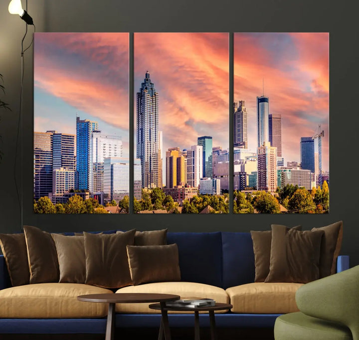 Large Atlanta City Sunset Skyline Wall Art Cityscape Canvas Print