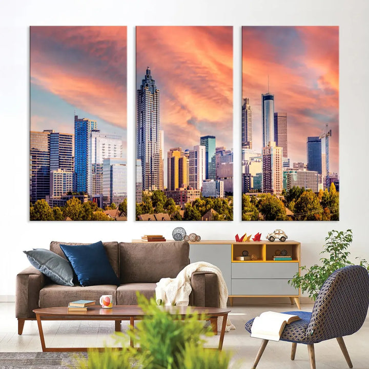 Large Atlanta City Sunset Skyline Wall Art Cityscape Canvas Print