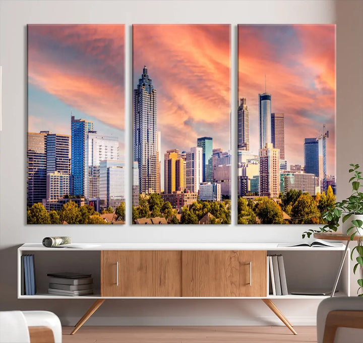 Large Atlanta City Sunset Skyline Wall Art Cityscape Canvas Print