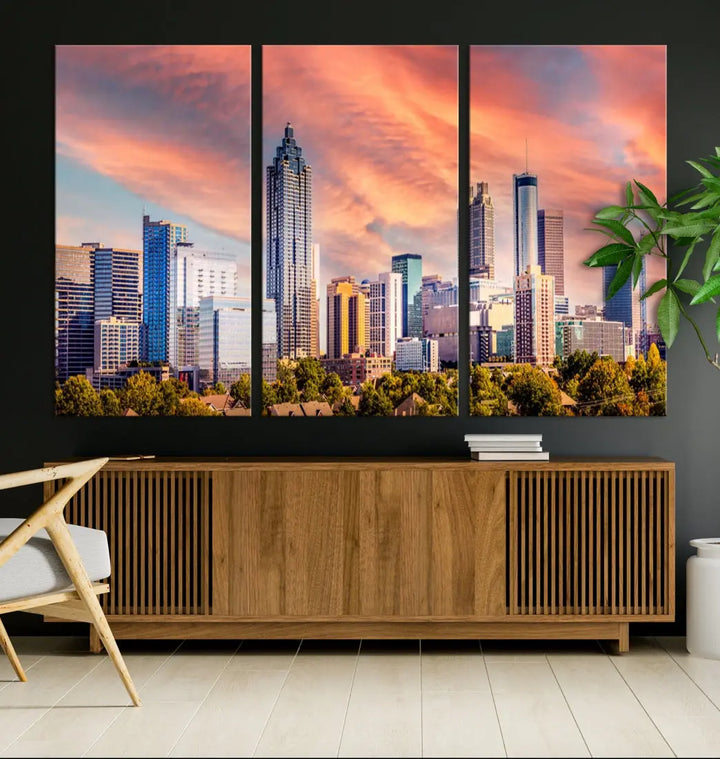 Large Atlanta City Sunset Skyline Wall Art Cityscape Canvas Print