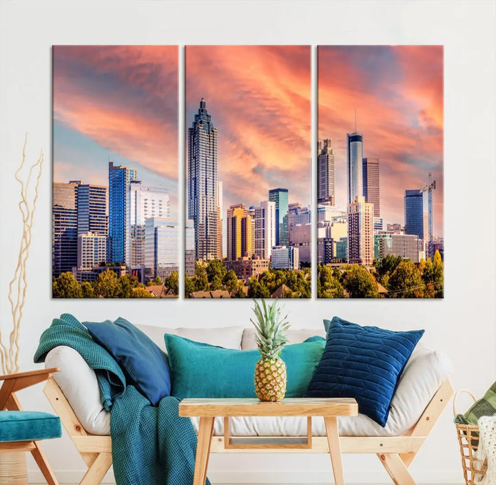 Large Atlanta City Sunset Skyline Wall Art Cityscape Canvas Print