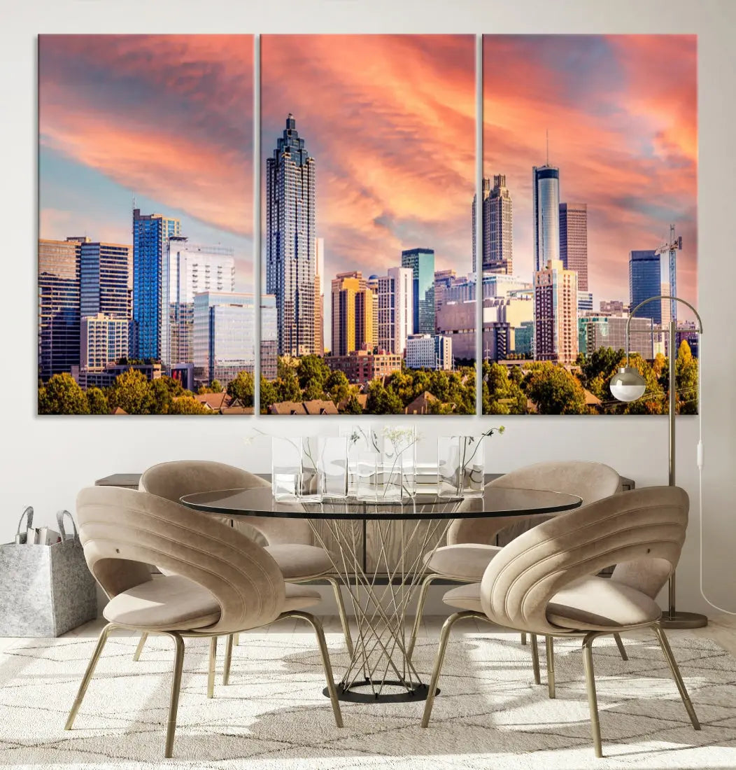 Large Atlanta City Sunset Skyline Wall Art Cityscape Canvas Print