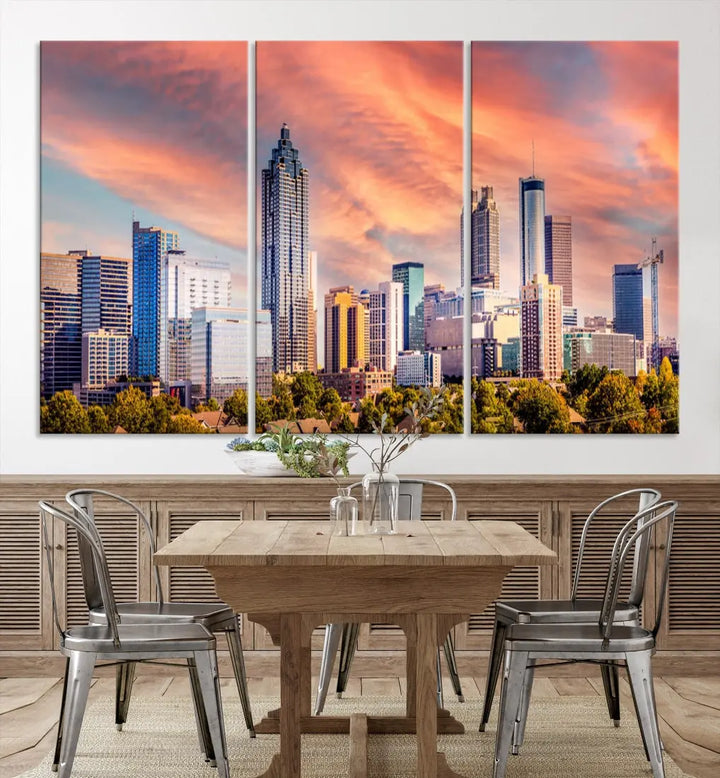 Large Atlanta City Sunset Skyline Wall Art Cityscape Canvas Print