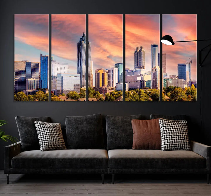 Large Atlanta City Sunset Skyline Wall Art Cityscape Canvas Print