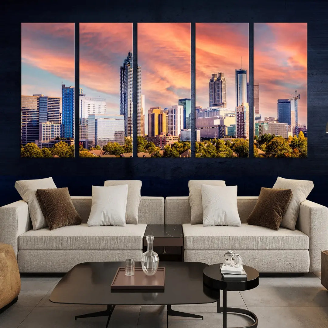 Large Atlanta City Sunset Skyline Wall Art Cityscape Canvas Print