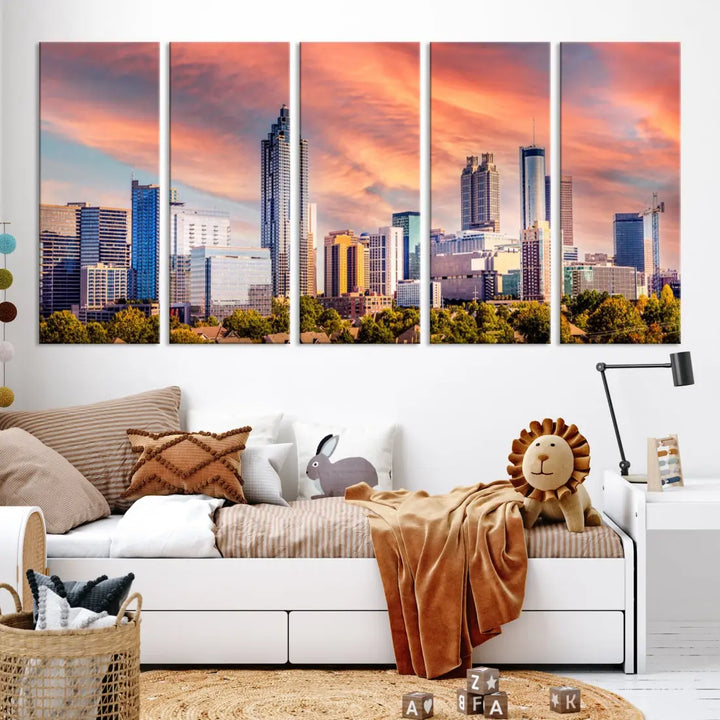 Large Atlanta City Sunset Skyline Wall Art Cityscape Canvas Print