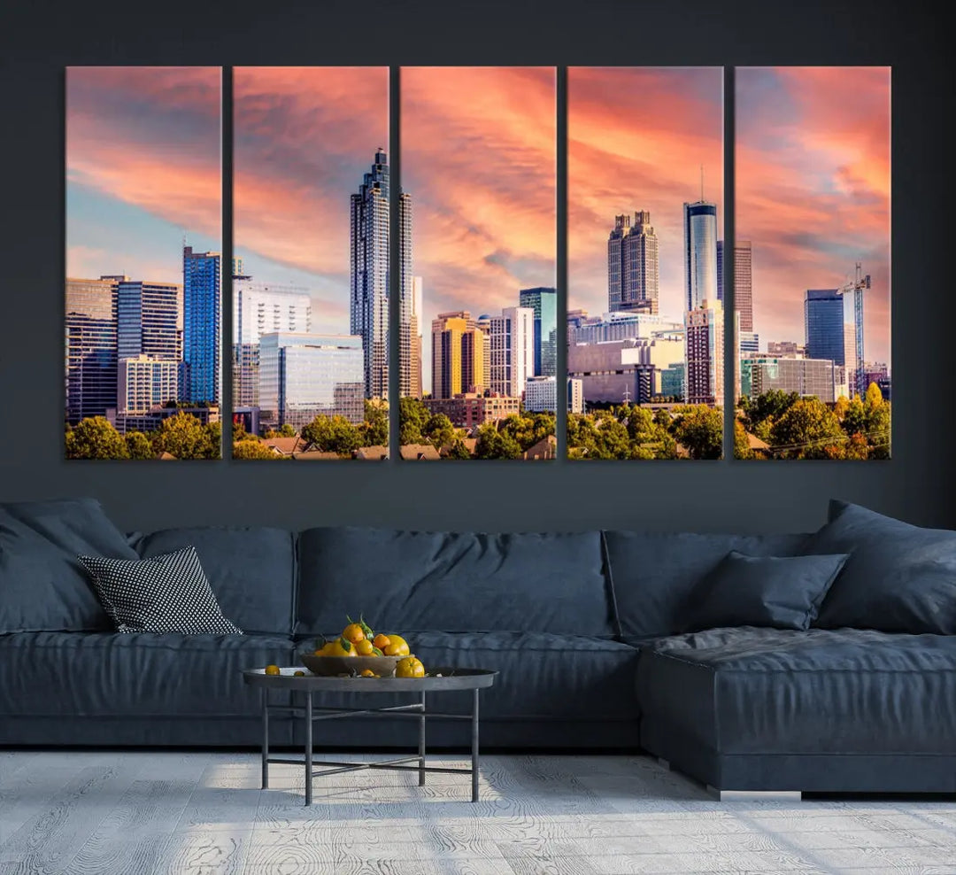 Large Atlanta City Sunset Skyline Wall Art Cityscape Canvas Print