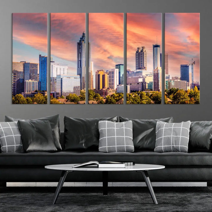 Large Atlanta City Sunset Skyline Wall Art Cityscape Canvas Print