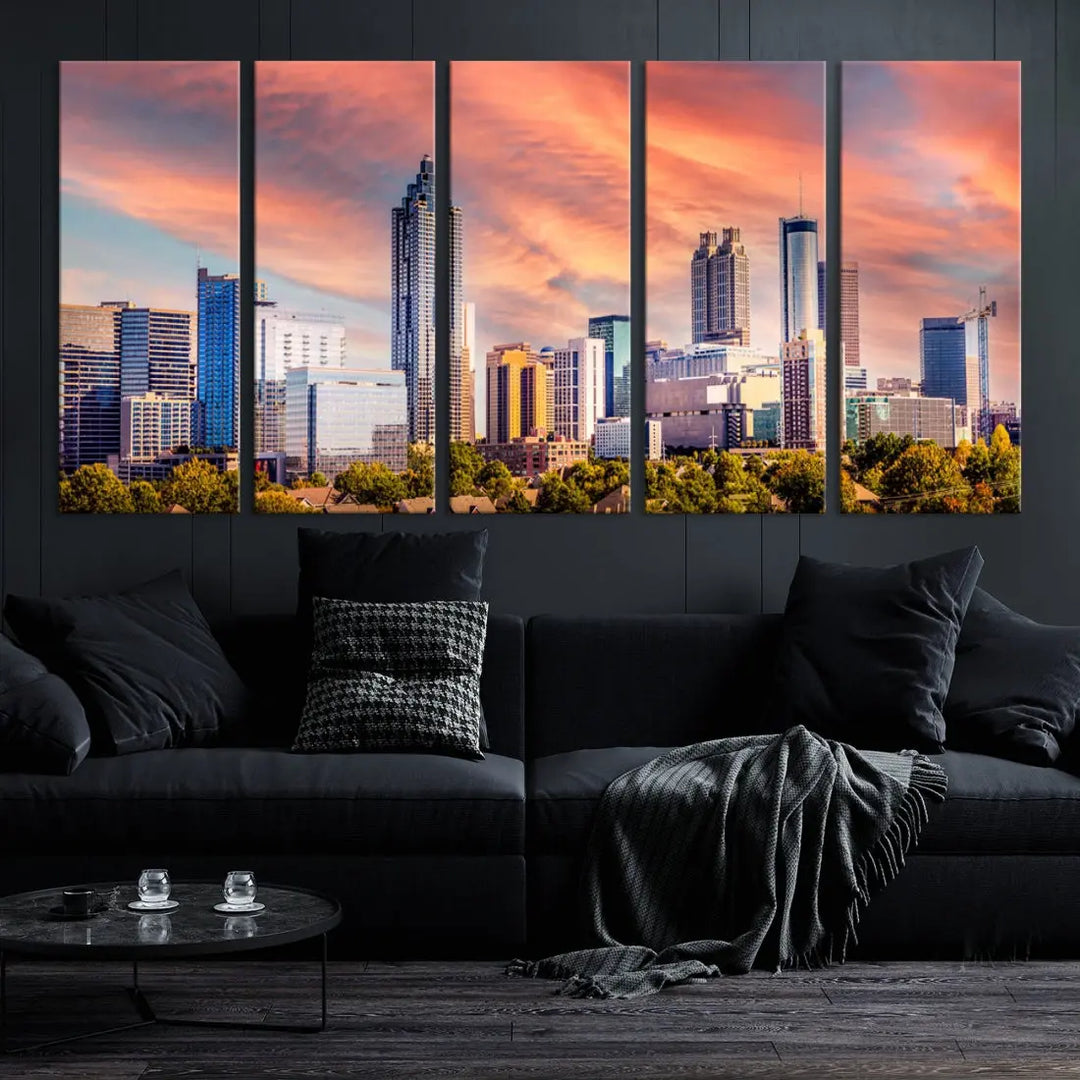 Large Atlanta City Sunset Skyline Wall Art Cityscape Canvas Print