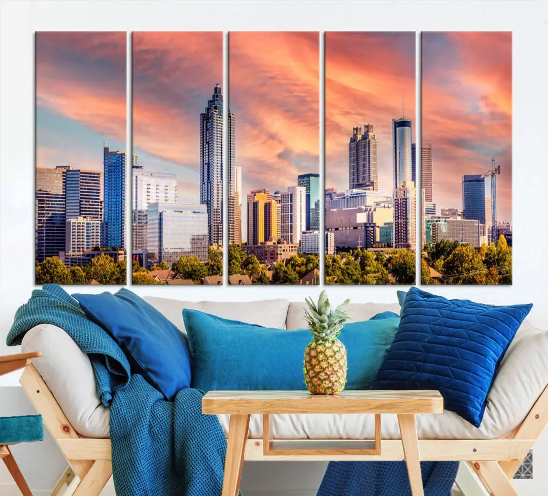 Large Atlanta City Sunset Skyline Wall Art Cityscape Canvas Print