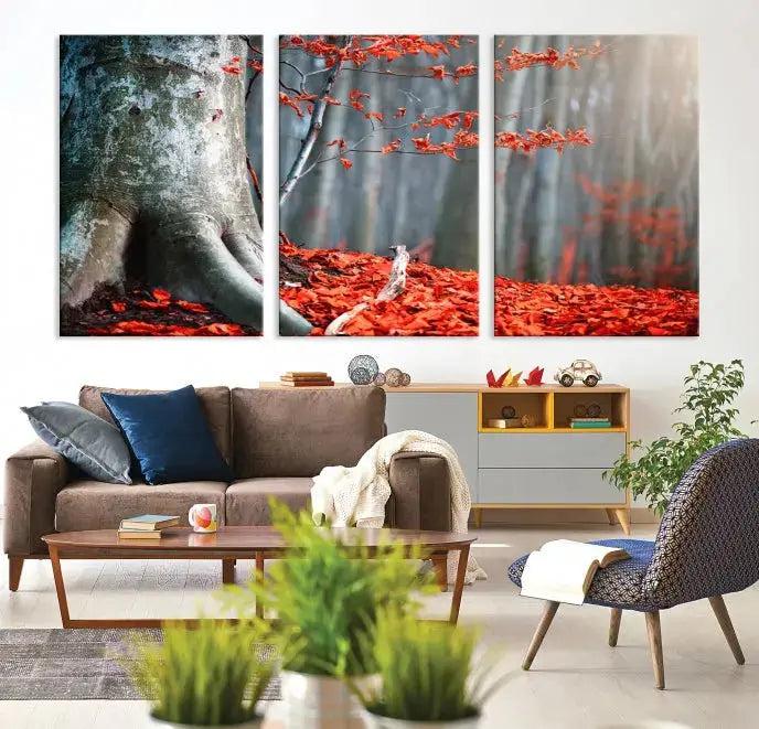 Large Autumn Forest Wall Art Landscape Canvas Print