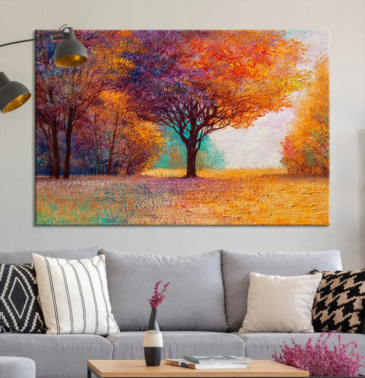 Large Autumn Tree Oil Painting Canvas Wall Art Print for Kitchen Office Decor