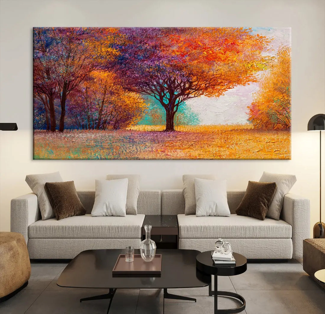 Large Autumn Tree Oil Painting Canvas Wall Art Print for Kitchen Office Decor