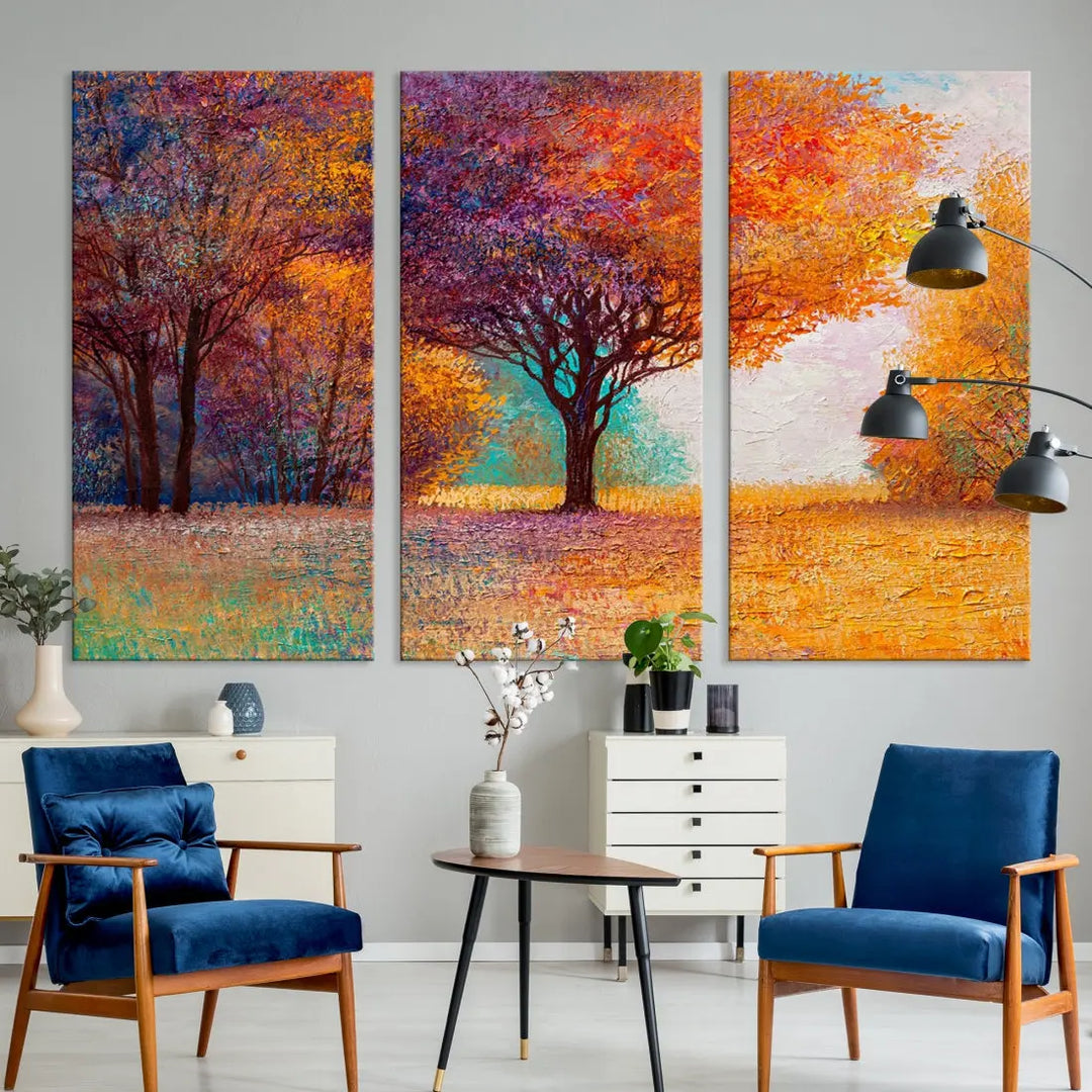 Large Autumn Tree Oil Painting Canvas Wall Art Print for Kitchen Office Decor