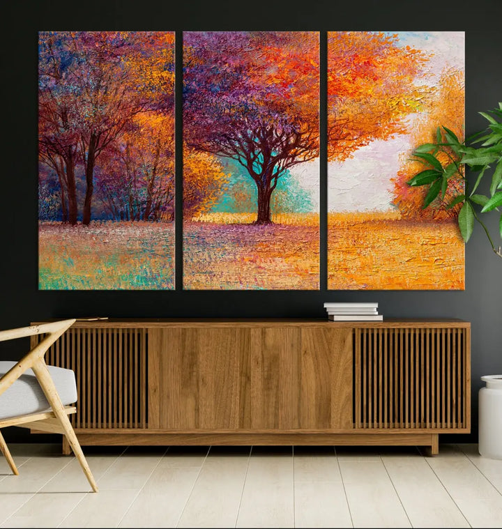 Large Autumn Tree Oil Painting Canvas Wall Art Print for Kitchen Office Decor