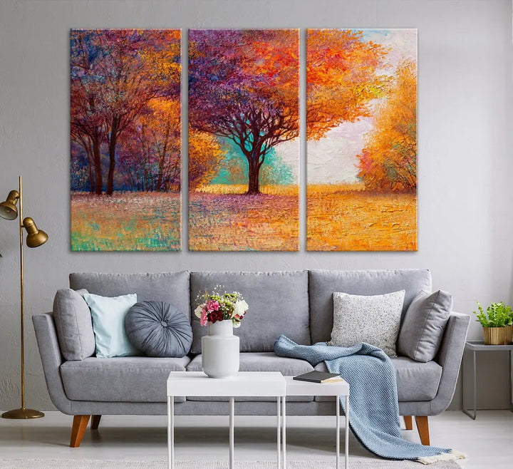 Large Autumn Tree Oil Painting Canvas Wall Art Print for Kitchen Office Decor