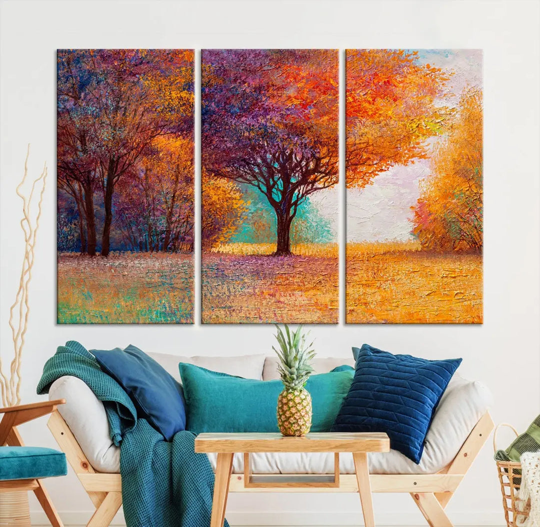 Large Autumn Tree Oil Painting Canvas Wall Art Print for Kitchen Office Decor