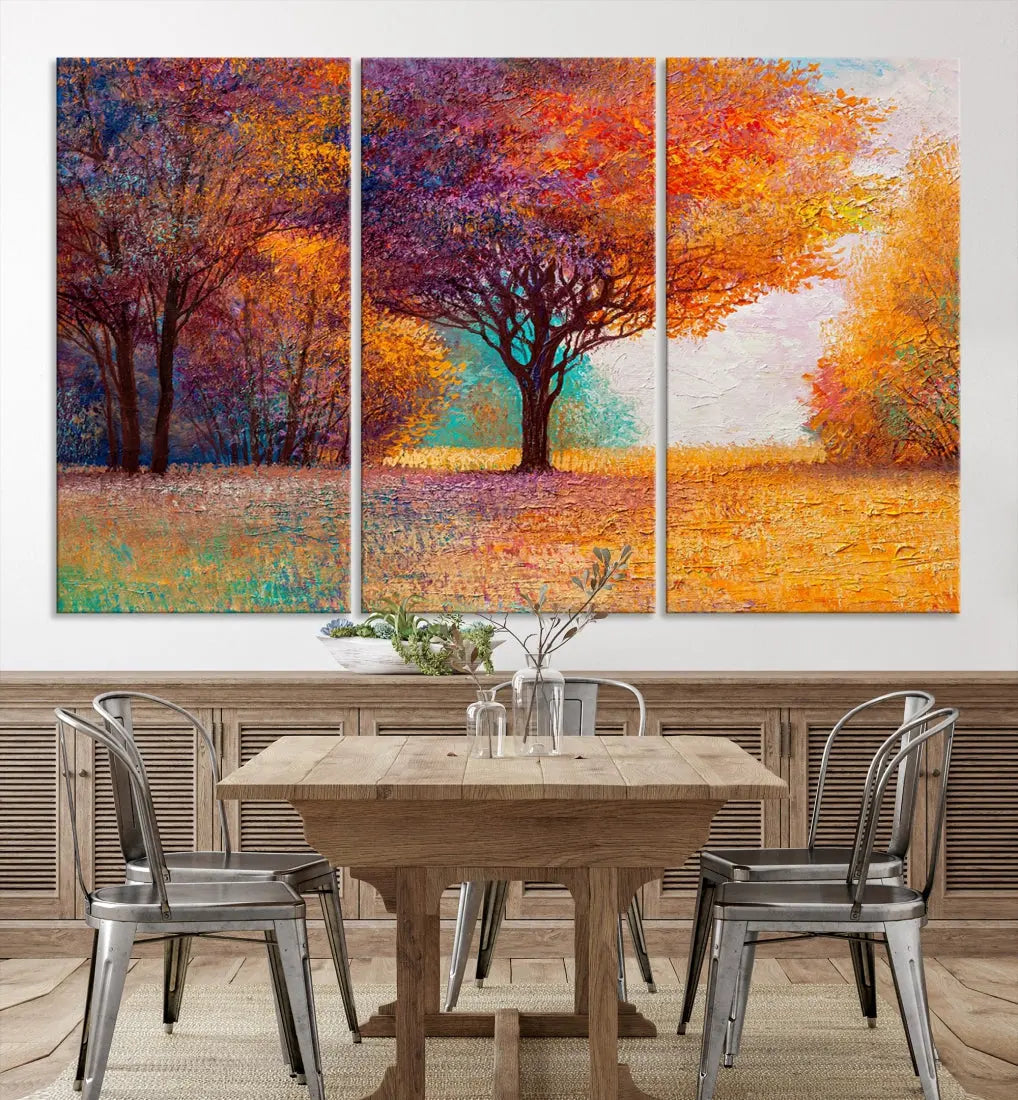 Large Autumn Tree Oil Painting Canvas Wall Art Print for Kitchen Office Decor