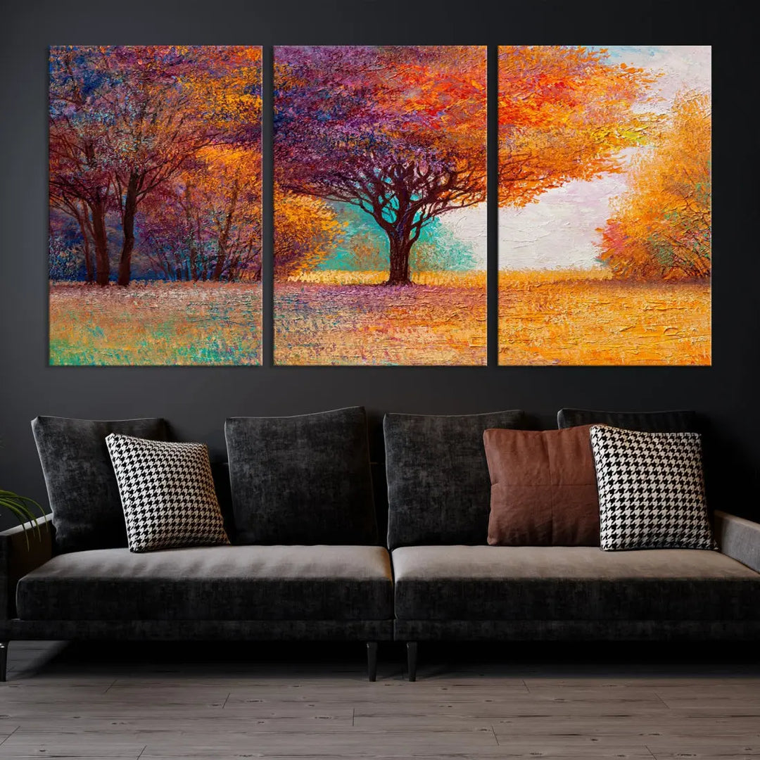 Large Autumn Tree Oil Painting Canvas Wall Art Print for Kitchen Office Decor