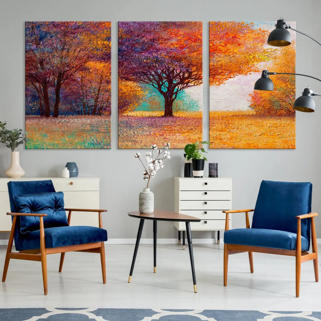 Large Autumn Tree Oil Painting Canvas Wall Art Print for Kitchen Office Decor