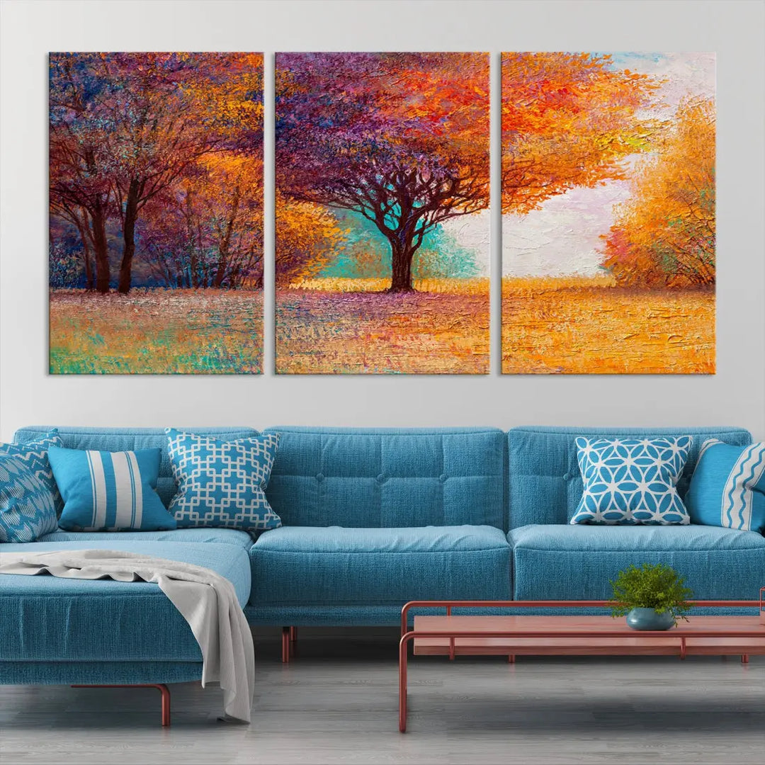 Large Autumn Tree Oil Painting Canvas Wall Art Print for Kitchen Office Decor