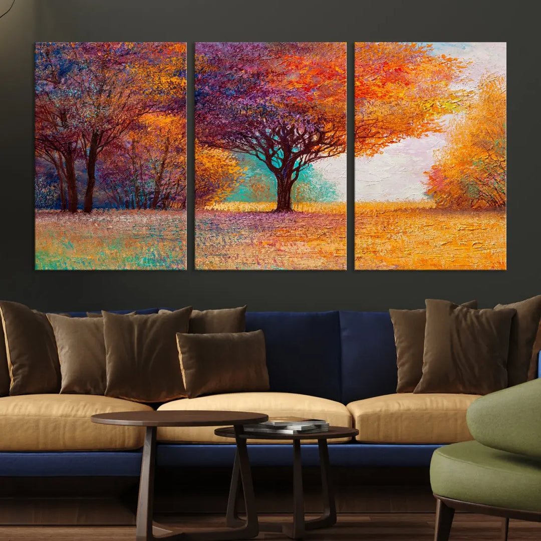 Large Autumn Tree Oil Painting Canvas Wall Art Print for Kitchen Office Decor