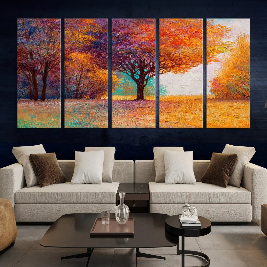 Large Autumn Tree Oil Painting Canvas Wall Art Print for Kitchen Office Decor