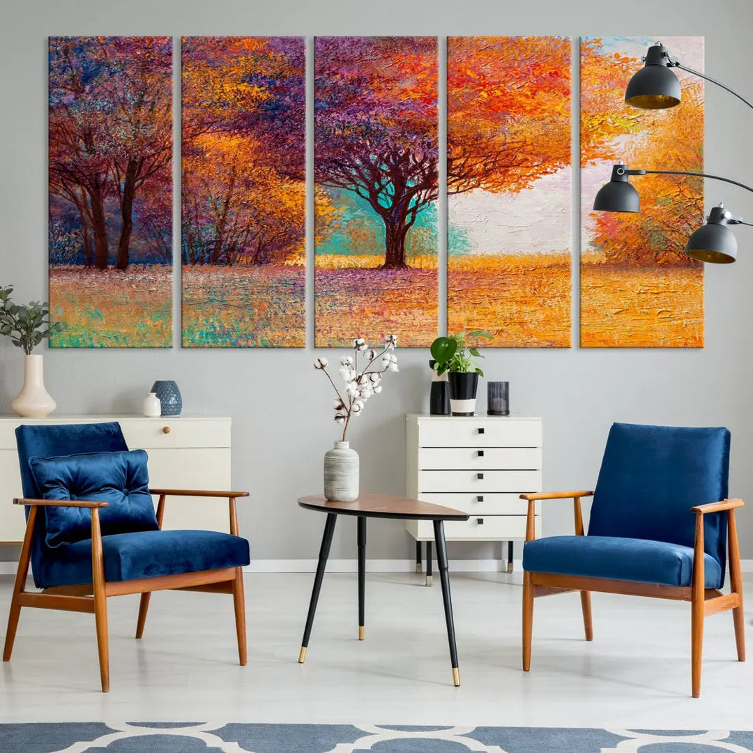 Large Autumn Tree Oil Painting Canvas Wall Art Print for Kitchen Office Decor