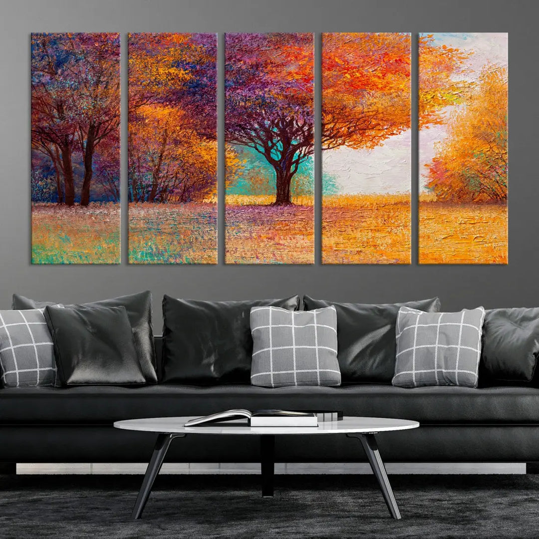 Large Autumn Tree Oil Painting Canvas Wall Art Print for Kitchen Office Decor