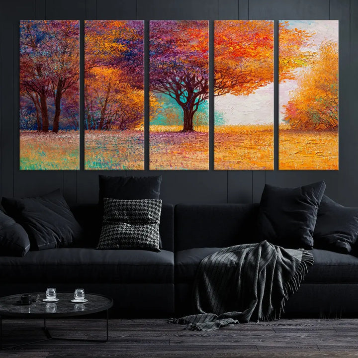 Large Autumn Tree Oil Painting Canvas Wall Art Print for Kitchen Office Decor