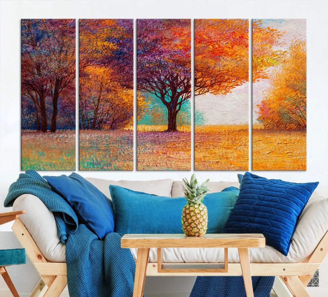 Large Autumn Tree Oil Painting Canvas Wall Art Print for Kitchen Office Decor