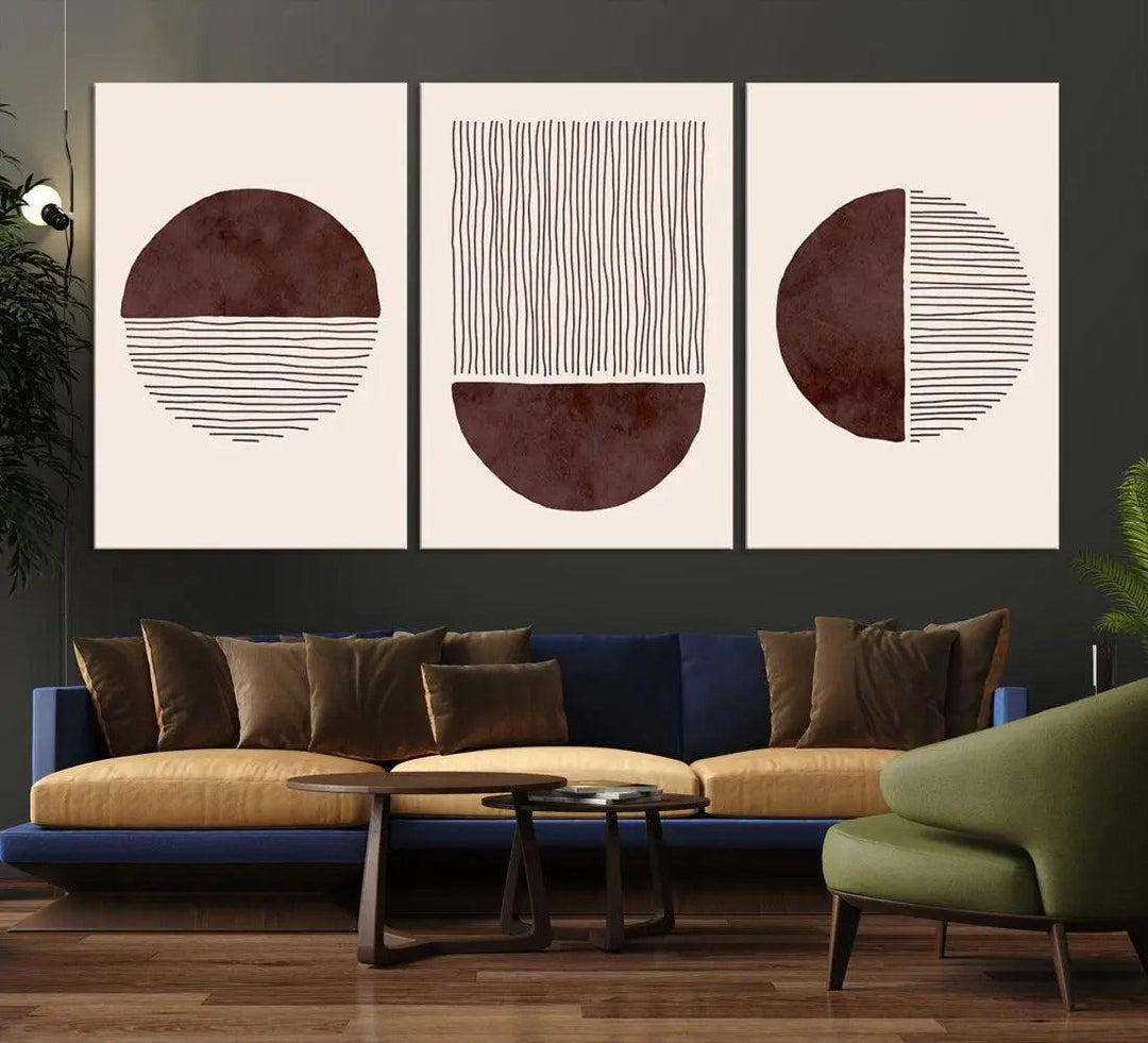 Large Boho Canvas Print Neutral Circles Bohemian Style Modern Wall Art Print