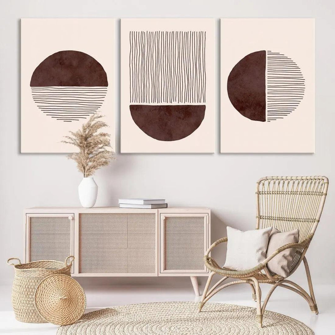 Large Boho Canvas Print Neutral Circles Bohemian Style Modern Wall Art Print