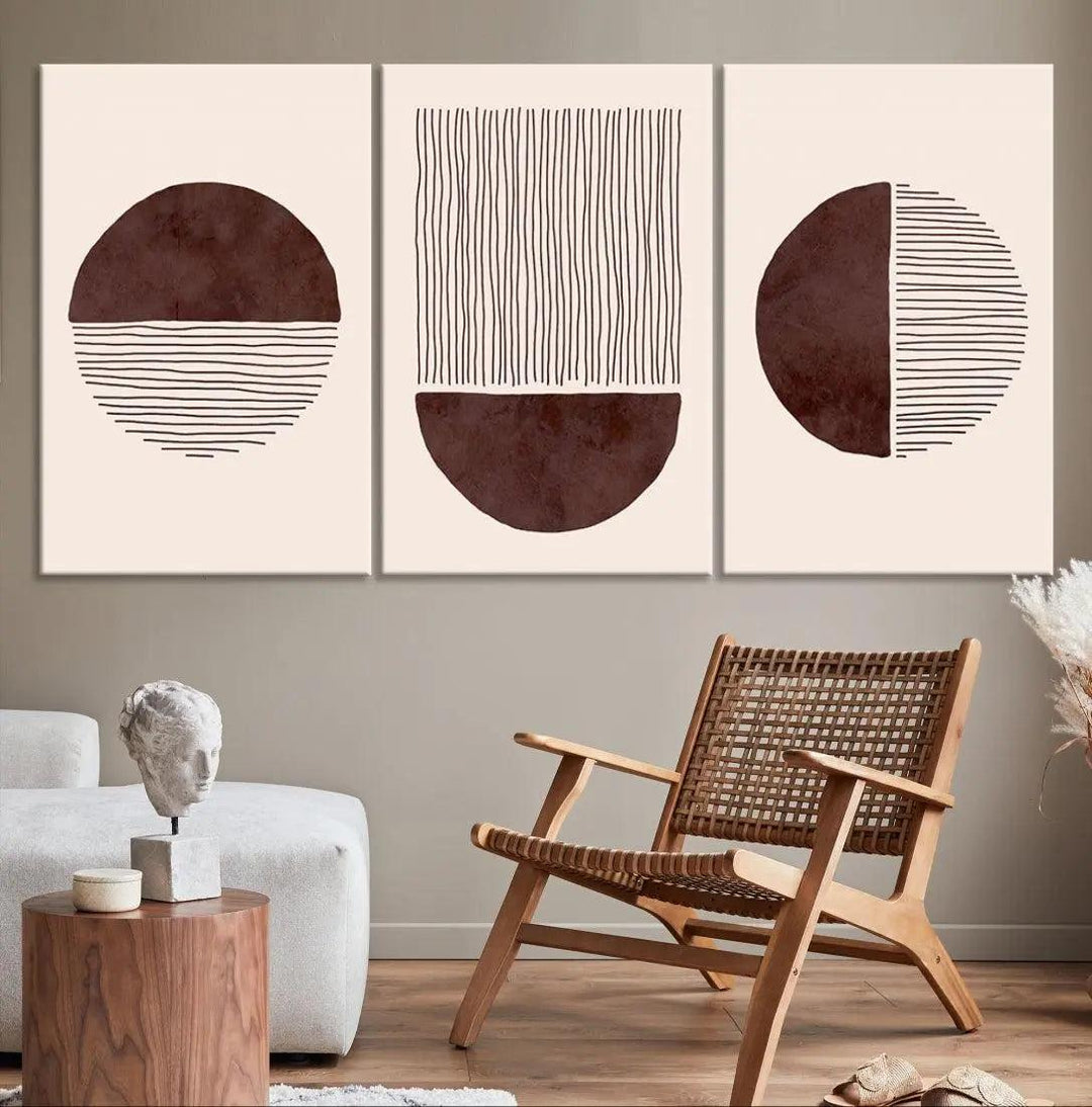 Large Boho Canvas Print Neutral Circles Bohemian Style Modern Wall Art Print