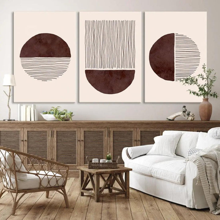 Large Boho Canvas Print Neutral Circles Bohemian Style Modern Wall Art Print