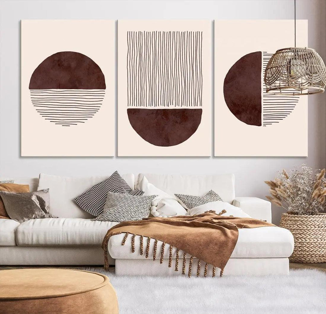 Large Boho Canvas Print Neutral Circles Bohemian Style Modern Wall Art Print