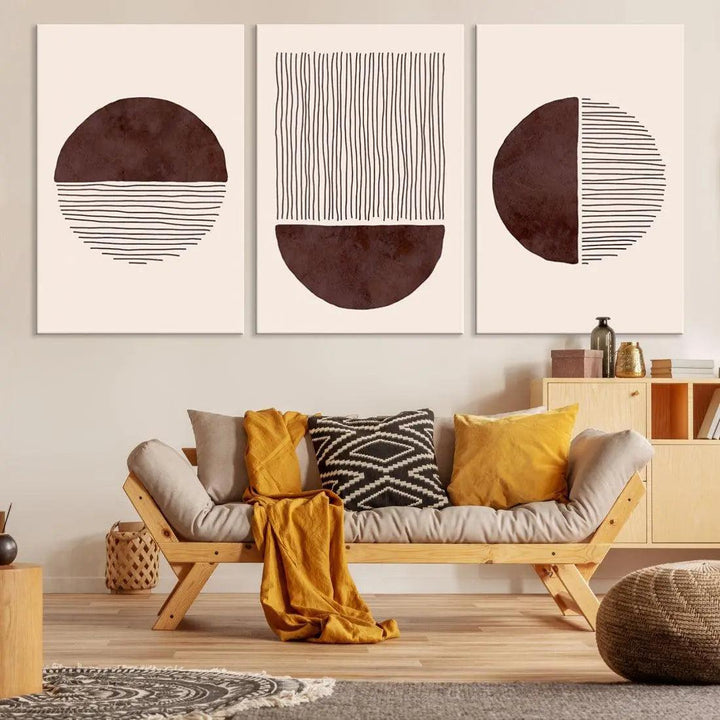 Large Boho Canvas Print Neutral Circles Bohemian Style Modern Wall Art Print