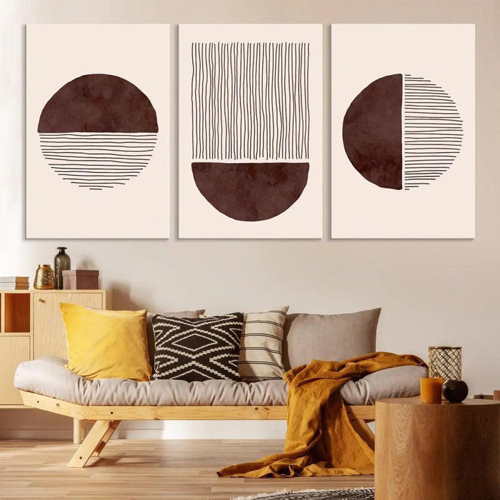 Large Boho Canvas Print Neutral Circles Bohemian Style Modern Wall Art Print