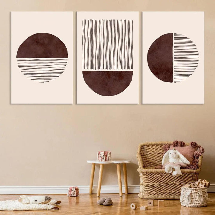 Large Boho Canvas Print Neutral Circles Bohemian Style Modern Wall Art Print