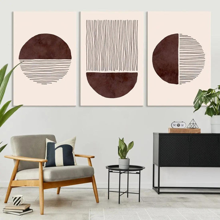 Large Boho Canvas Print Neutral Circles Bohemian Style Modern Wall Art Print