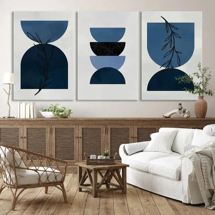 Large Boho Navy Blue Wall Art Canvas Print Minimal Modern Print Wall Decor