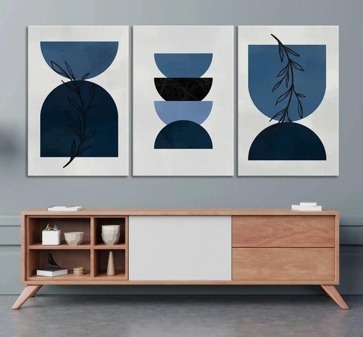 Large Boho Navy Blue Wall Art Canvas Print Minimal Modern Print Wall Decor