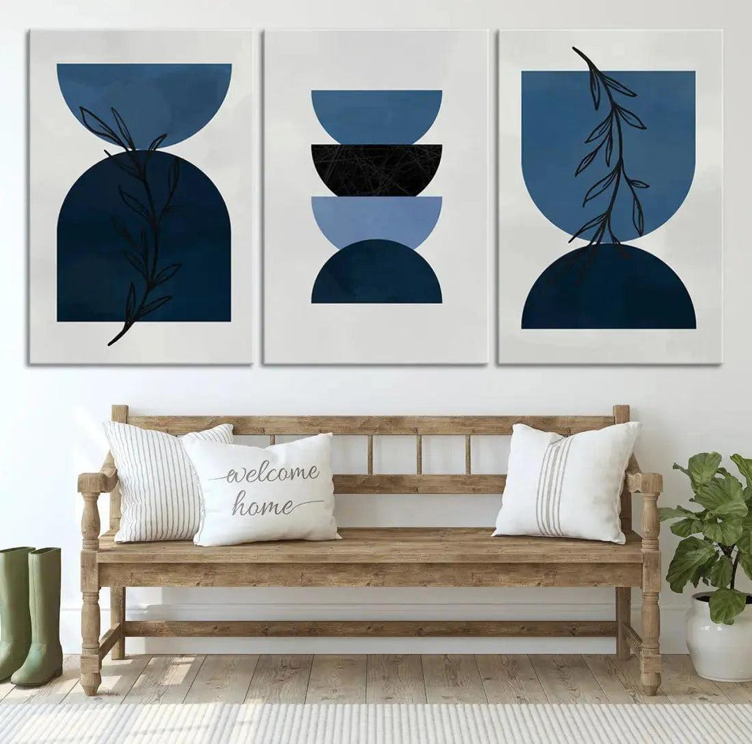 Large Boho Navy Blue Wall Art Canvas Print Minimal Modern Print Wall Decor