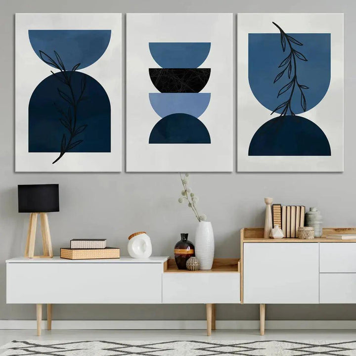 Large Boho Navy Blue Wall Art Canvas Print Minimal Modern Print Wall Decor