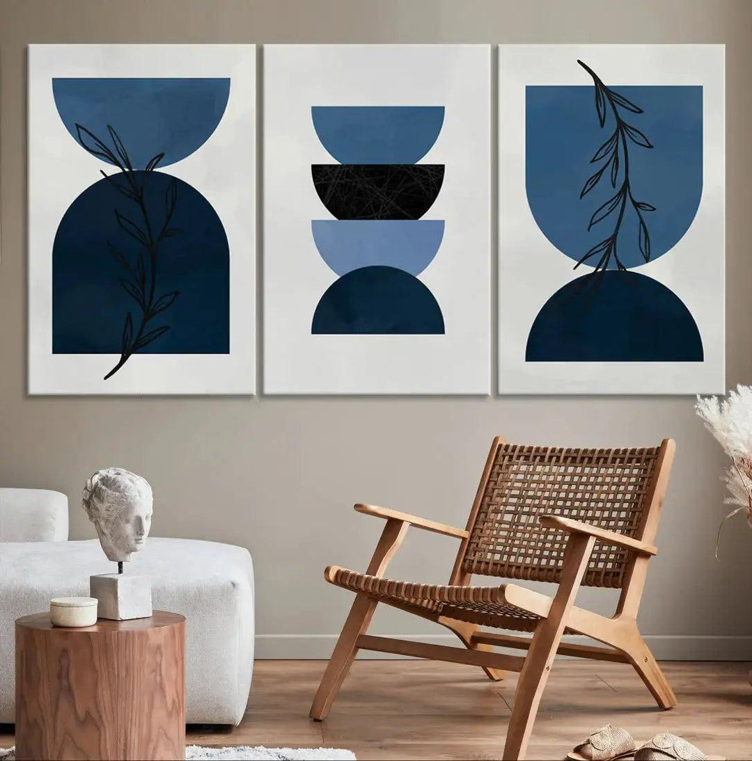 Large Boho Navy Blue Wall Art Canvas Print Minimal Modern Print Wall Decor